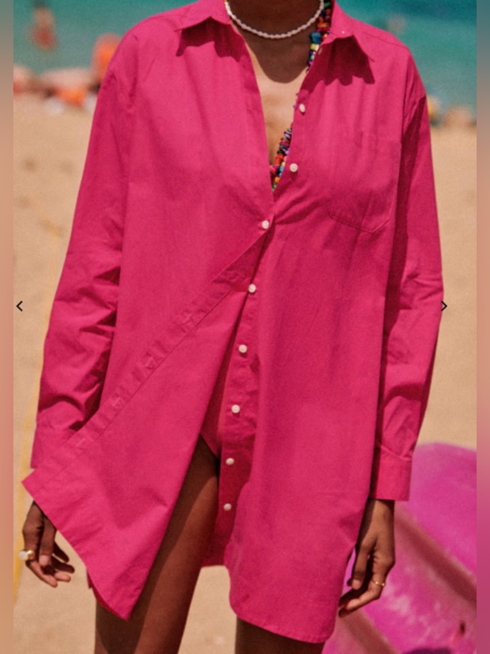 Sezane Maxine Shirt Dress Fuchsia Grenadine Button-Up Shirt Dress Coverup Size S